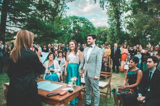 vestido de novia civil dos piezas falda larga verde