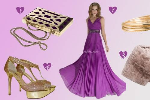 Look de fiesta en oro y lavanda