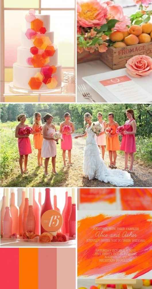 Decoracion boda en naranja y rosa