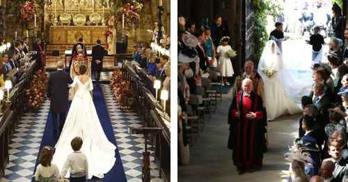 Entrada a la iglesia de Eugenia de York y Meghan Markle