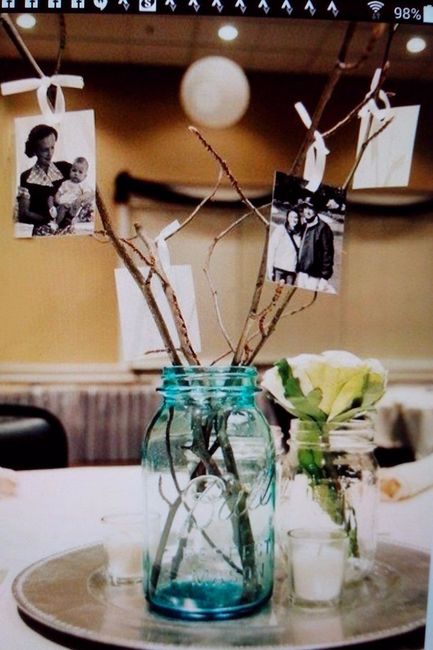 La idea es que el centro de mesa sea así, con ramas y fotos nuestras..
