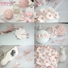 EN este caso la elegancia y el romanticismo se plasman en papel de colores suaves y los alfileres de
