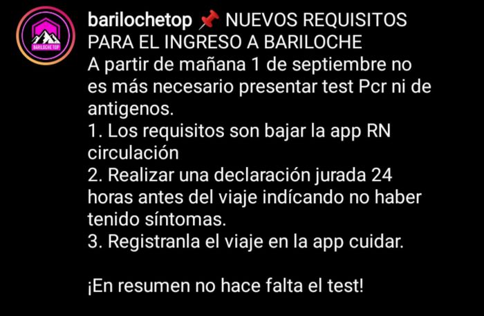 Requisitos para entrar a Bariloche 1