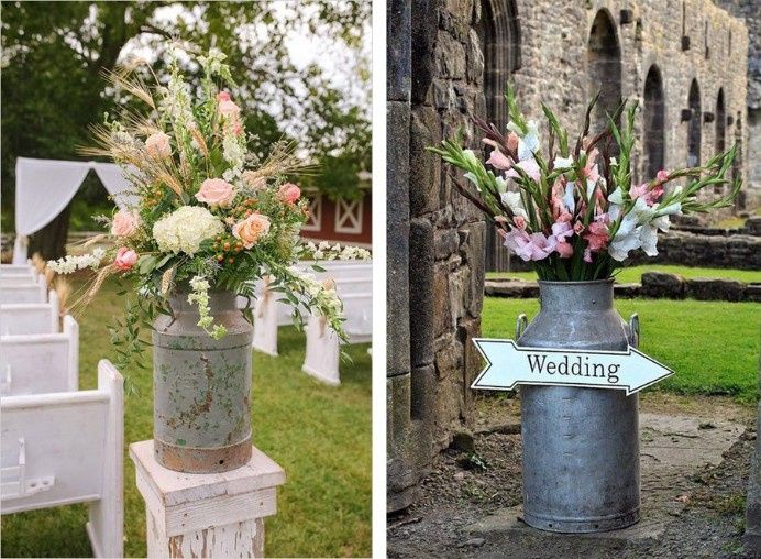 Decoración con Lecheras para un casamiento rústico y muy campestre 3