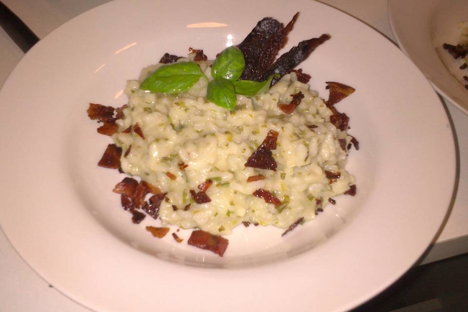 Risotto con panceta crocante