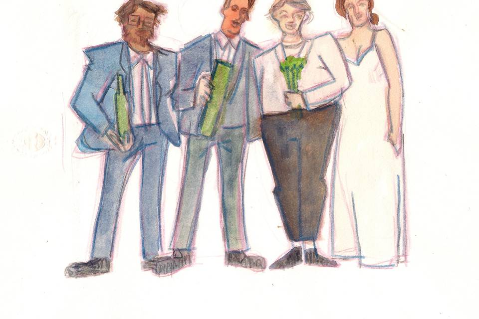 Dibujo de la novia con invitados