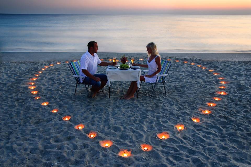 Cena romántica en el caribe
