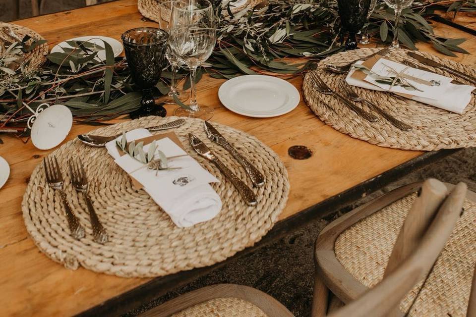 Montaje de mesa en estilo boho