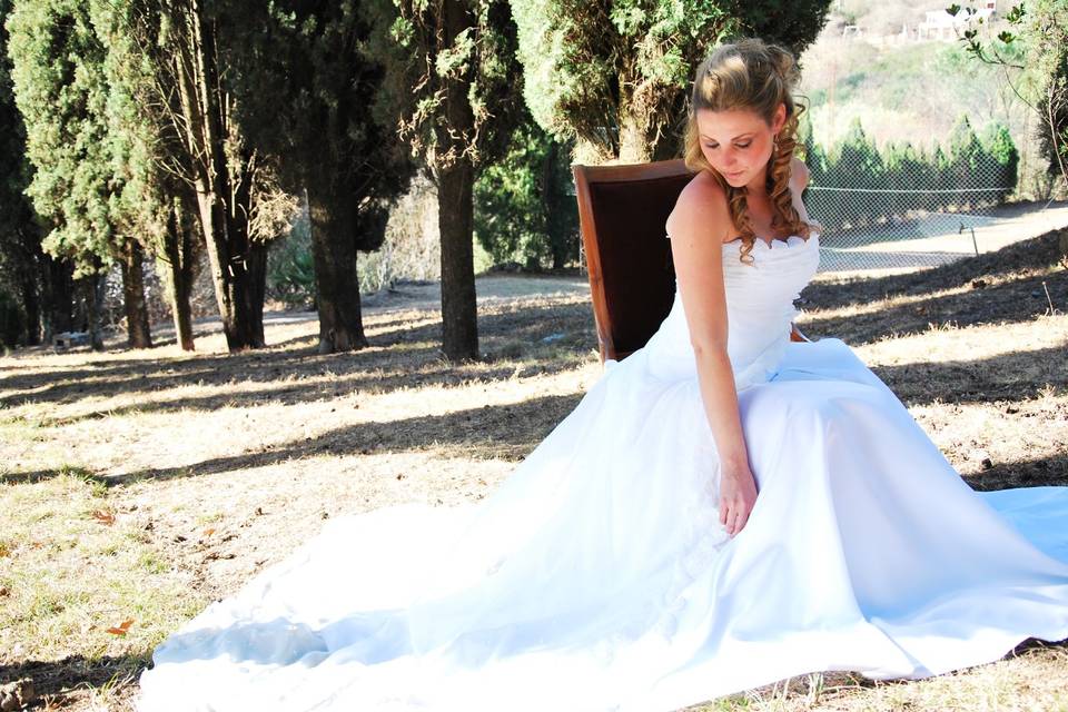 Novia sentada en el campo