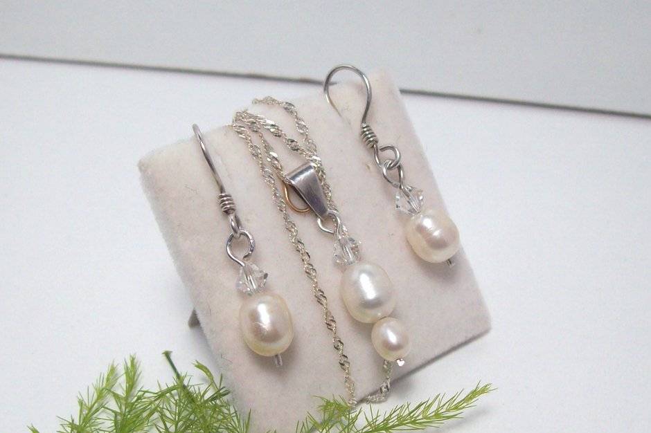 Set perlas de río y Swarovski
